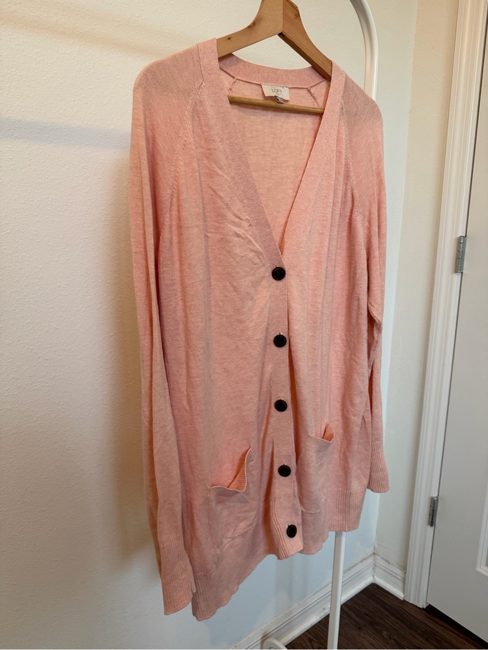 LOFT Light Pink Button-Up V-Neck Cardigan